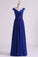 2022 Off The Shoulder Evening Dresses A Line Ruched Bodice Chiffon Floor Length Dark Royal PPGF9N66