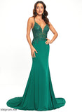 Sequins V-neck Sweep Prom Dresses Jersey Trumpet/Mermaid Ina With Train