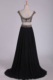 2022 Off The Shoulder Two-Piece A Line Prom Dresses Chiffon With Beading Floor P1QTBTJF