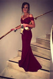 2022 Off The Shoulder Prom Dresses Spandex Burgundy/Maroon Sweep Train With PP2BZD58