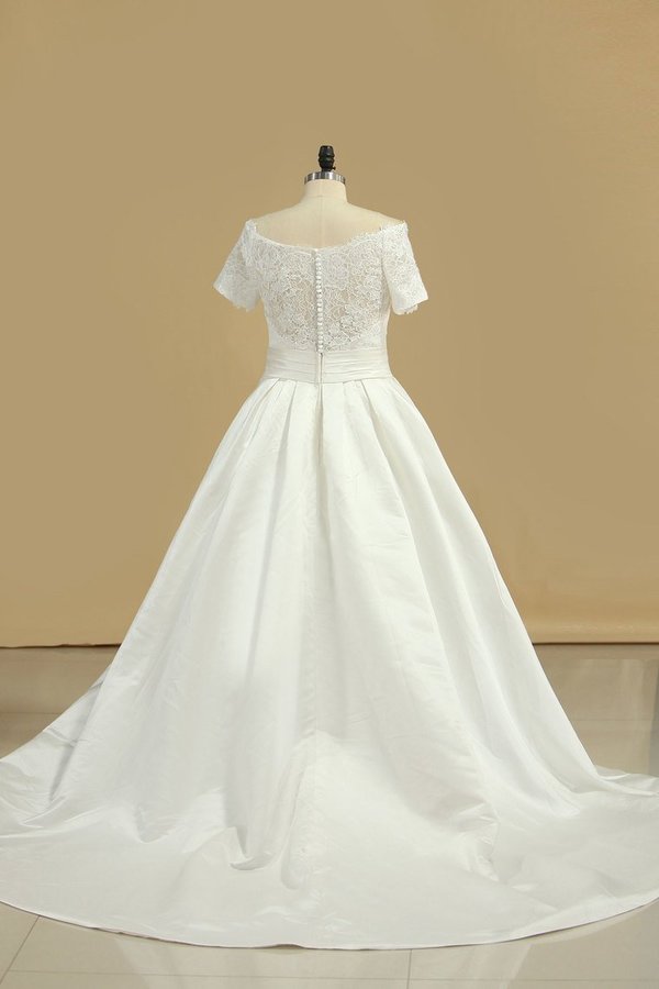 2022 New Arrival Wedding Dresses V Neck Short Sleeves Satin PFLK9PXF