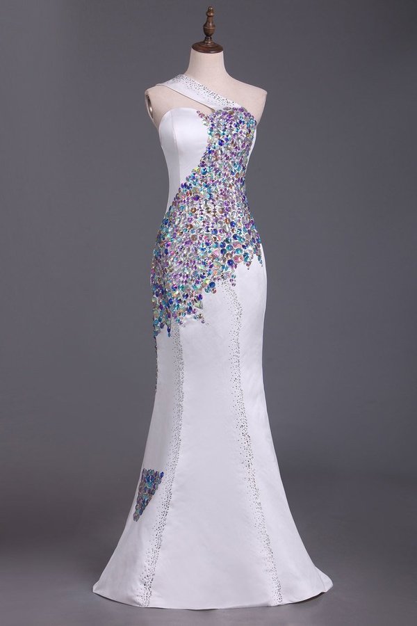 2022 Mermaid/Trumpet One Shoulder Satin Prom Dresses With PB7RRAPM
