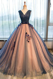 2022 Quinceanera Dresses Ball Gown V-Neck Tulle With Handmade PXZCG8Z2
