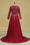 2022 Muslim Prom Dresses Long Sleeves With Beading Floor PMQYXYZB