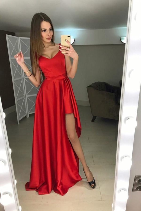 Vintage Red Simple Elegant Cheap Long Prom Dresses PYLKJECL