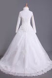 2022 Muslim Wedding Dresses A Line High Neck Tulle With Applique Court PLD4ZZFP