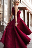 2022 Burgundy/Maroon Lace Halter Prom Dress P4H3BXE9