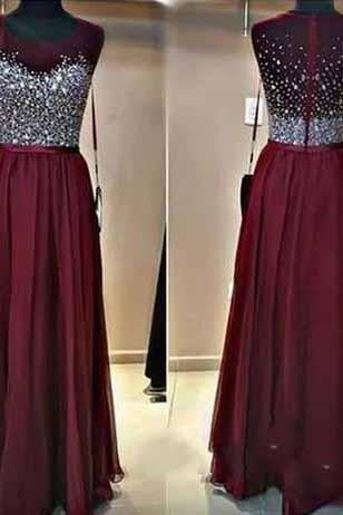 Long Custom Burgundy Beaded Charming Sparkly Floor-Length 2019 Prom Dresses