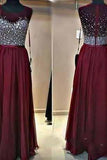 Long Custom Burgundy Beaded Charming Sparkly Floor-Length 2019 Prom Dresses