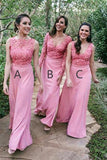 New Style Mismatched Pink Appliques Chiffon Floor Length Long Bridesmaid Dresses