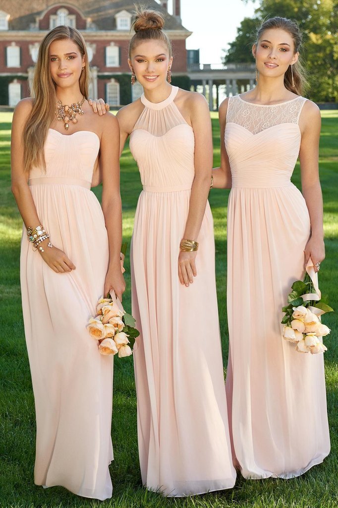 A Line Chiffon Blush Pink Formal Floor Length Cheap Bridesmaid Dresses Prom Dresses