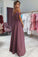 A Line Chiffon Off the Shoulder Prom Dresses Purple Side Slit Evening Dresses