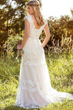 A Line Lace Straps Wedding Dresses Ivory Backless Long Bridal Dresses