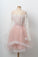 A Line Long Sleeve Scoop Pink Lace Appliques Homecoming Dresses With Tulle Belt