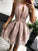 A Line Round Neck Pink Straps Homecoming Dress with Lace Appliques Short Prom Dress