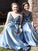 A Line Spaghetti Straps Backless Blue Prom Dress with Beading Long Party Dresses