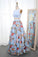 A Line Two Piece Crew Open Back Prom Dresses Light Blue Printed Evening Dresses