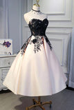 A line Ankle Length Satin Homecoming Dress with Lace Straps Short Prom Dresses