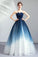 A line Blue Ombre Prom Dresses Lace up Sweetheart Strapless Formal Dresses