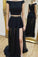 A line Two Piece Detachable Black Prom Dresses Sequin Short Sleeves Chiffon Formal Dress PW461