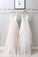 Chic A Line V Neck Pink Straps Long Prom Dresses Appliques Tulle Cheap Evening Dresses
