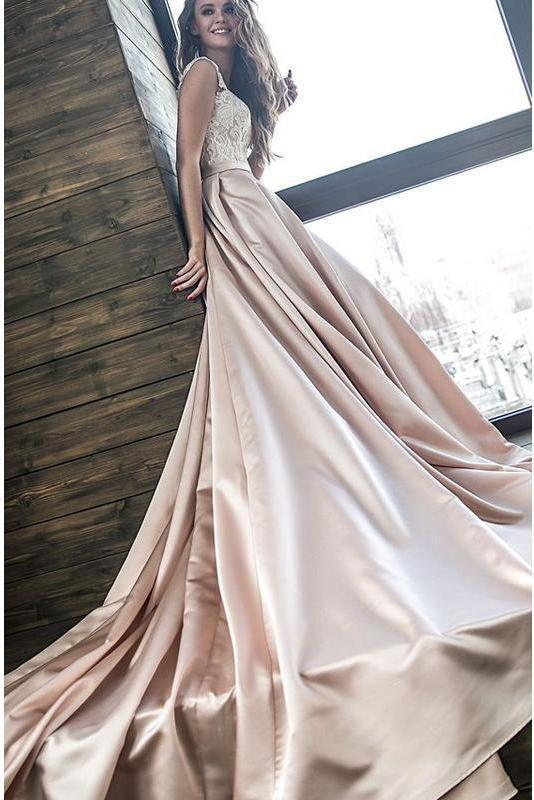 Chic Satin Prom Dresses Off the Shoulder Cheap Lace Sweetheart Wedding Dress PW520