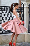 A Line Spaghetti Straps Sweetheart Blush Pink with Pleats Short Homecoming Dresses