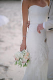 Subtle Sweetheart Strapless Lace Mermaid White Sleeveless Tulle Beach Wedding Dresses