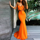 Orange Sweetheart Two Pieces Mermaid Sexy Long Bridesmaid Dresses Prom Dresses