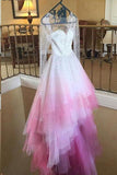Chic A Line Sweetheart High Low Ombre Organza Long Sleeve V Back Wedding Dress