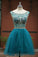 Blue Homecoming Dress Short Prom Gown Tulle Beads Open Back Homecoming Gowns