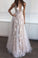 2019 Long Sexy Deep V-Neck Tulle Lace Appliques Floor-Length A-Line Party Prom Dress