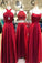 New Style Long Red Prom Dresses Simple Satin Floor Length Party Bridesmaid Dresses