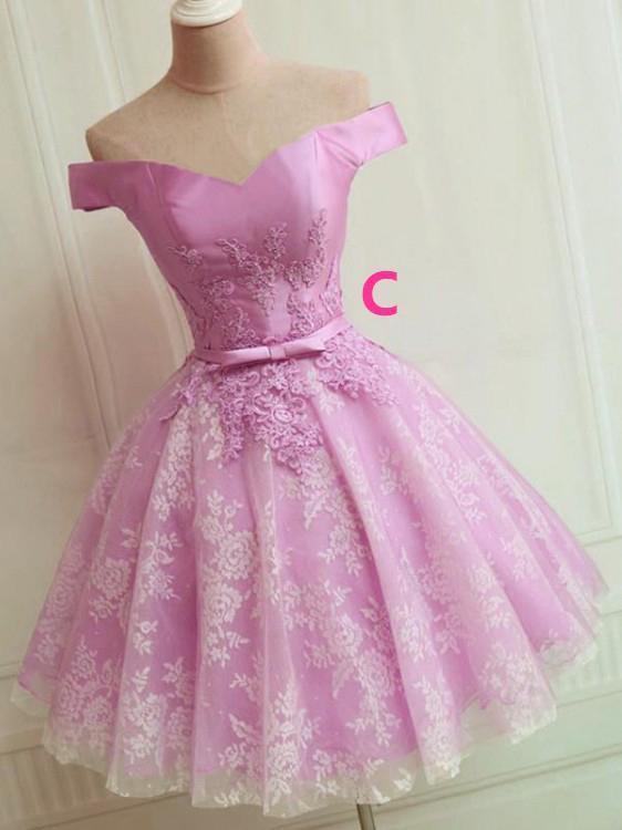 Off the Shoulder Lace up Lace Applique Dusty Rose Short Prom Dress Homecoming Dresses