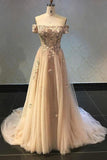 Luxurious A Line Off The Shoulder Evening Dress Long Prom Dress with Appliques