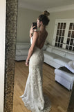 Simple Sweetheart Trumpet Sweep Train Hollow Floral Beach Wedding Dresses