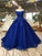 Off Shoulder Royal Blue Evening Dresses with 3D Floral Lace Ball Gown Quinceanera Dresses