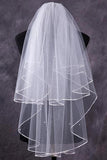 Two-Tier Finger-Tip Bridal Veils With Ribbon Edge