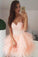 Peach Pink Strapless Sweetheart Homecoming Dresses Beaded Tulle Formal Dresses