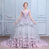 Pretty Flowers Quinceanera Dresses Ball Gown Long Backless Wedding Gowns