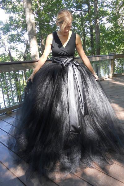 2019 balck organza A-line V-neck bowknot ball gown dresses long prom