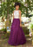 Purple Chiffon Round Neck Sequins Long Sleeveless Floor-Length Prom Dresses