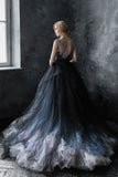 Chic A-Line Scoop Black Appliques Sweetheart Tulle Evening Dresses Prom Dresses