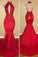 Red Mermaid High Neck Backless Satin Prom Dresses Long Cheap Evening Dresses