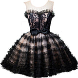 Round Neck Open Back Black and Pink Bowknot Lace up Homecoming Dresses with Tulle