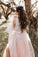 Round Neck Tulle Two Piece Pink Boho Prom Dresses