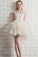 Scoop Neck Lace Tulle Bowknot Organza Lace up Short Prom Dress Homecoming Dresses