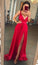 Sexy Chiffon Long Red Prom Dresses Long V Neck Evening Party Dress with Split Slit