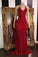 Sexy V Neck Red Glitter Sequins Prom Dresses Mermaid Halter Backless Evening Gowns