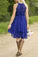 Short A Line Halter Chiffon Blue Bridesmaid Dresses Cheap Prom Dresses